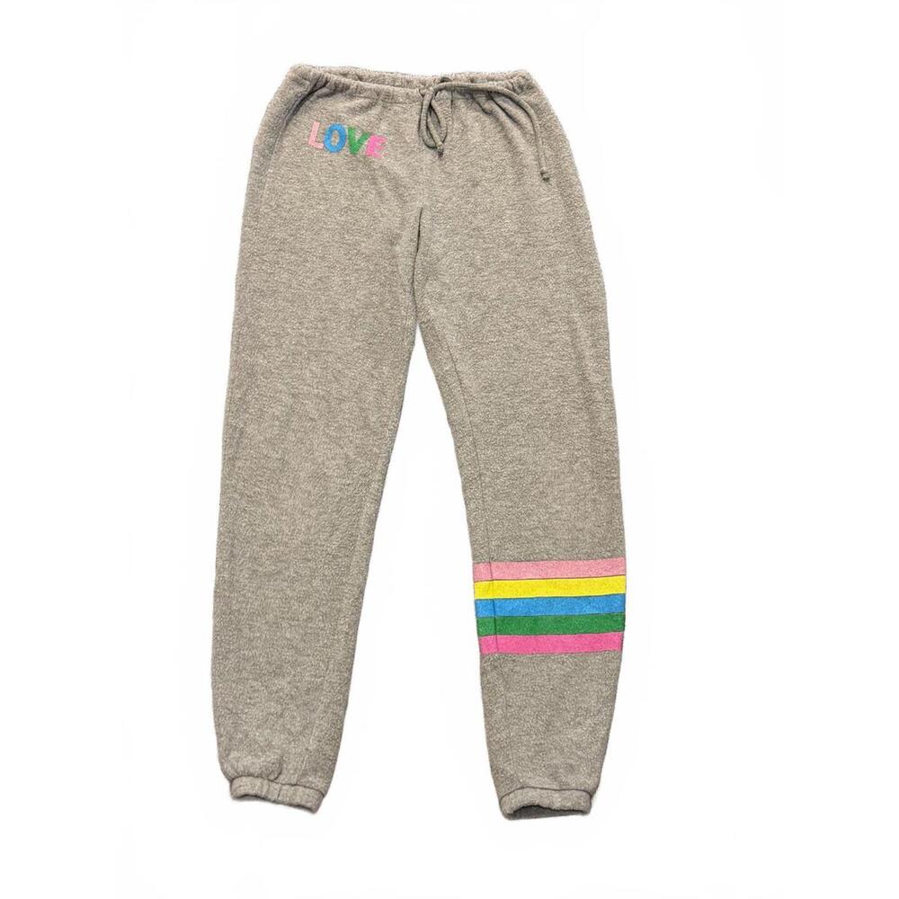 Chaser Brand Love‎ Rainbow Striped Jogger Pants Heather Gray Sweatpants XS